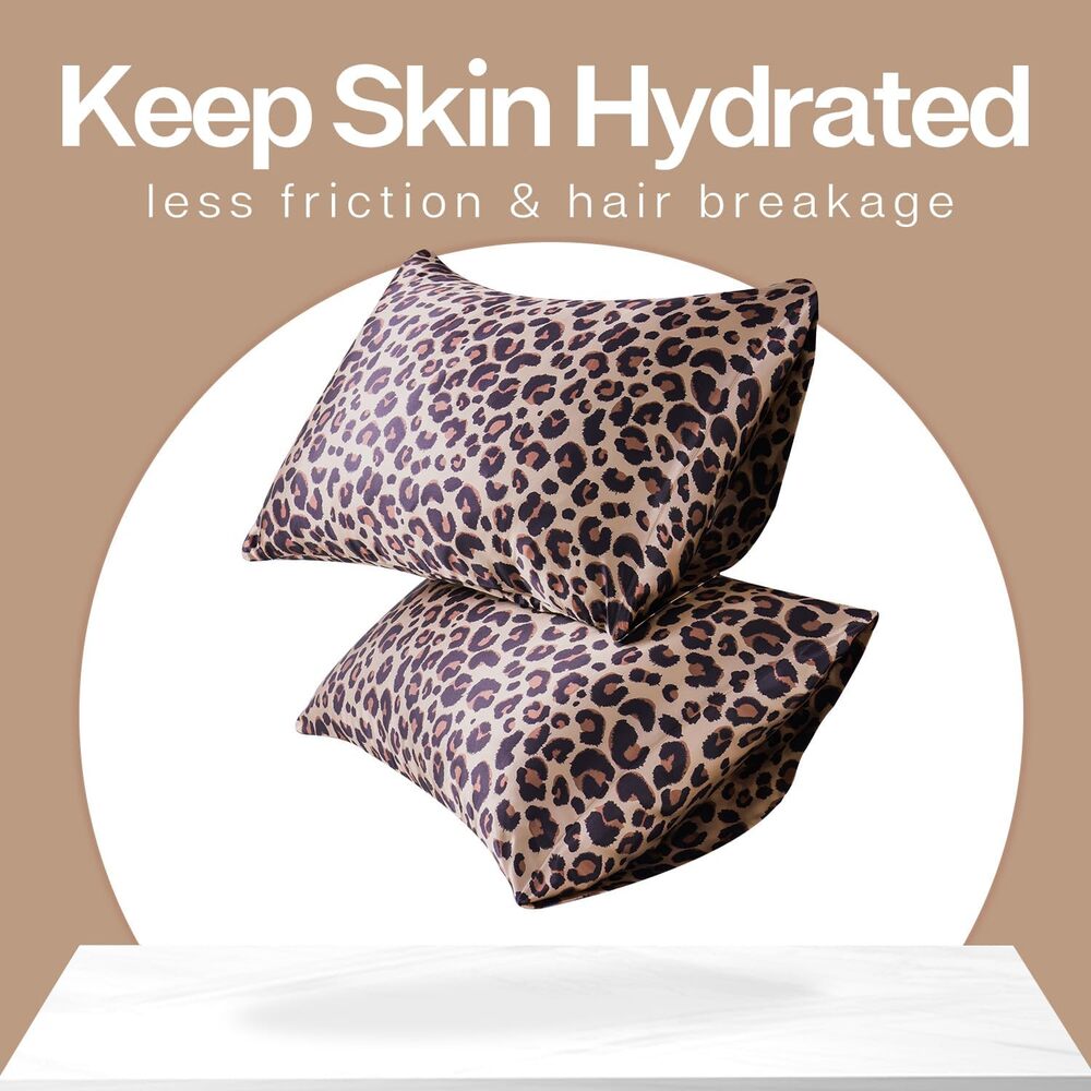 MR&HM Satin Pillowcase Silk Satin Pillowcase 2 Pack, Queen 20x30 Brown Leopard) - Picture 3 of 4